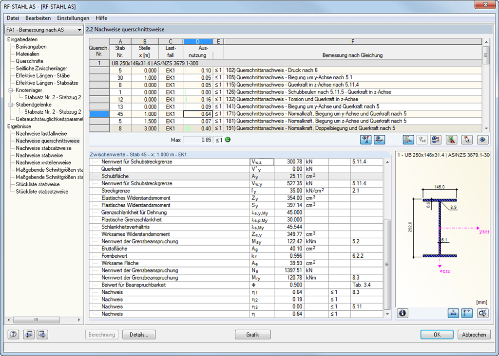 Maske 2.2 Nachweise querschnittsweise