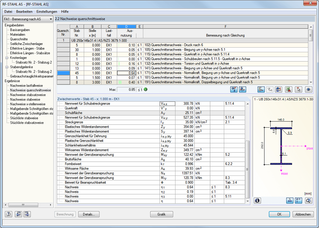 Maske 2.2 Nachweise querschnittsweise