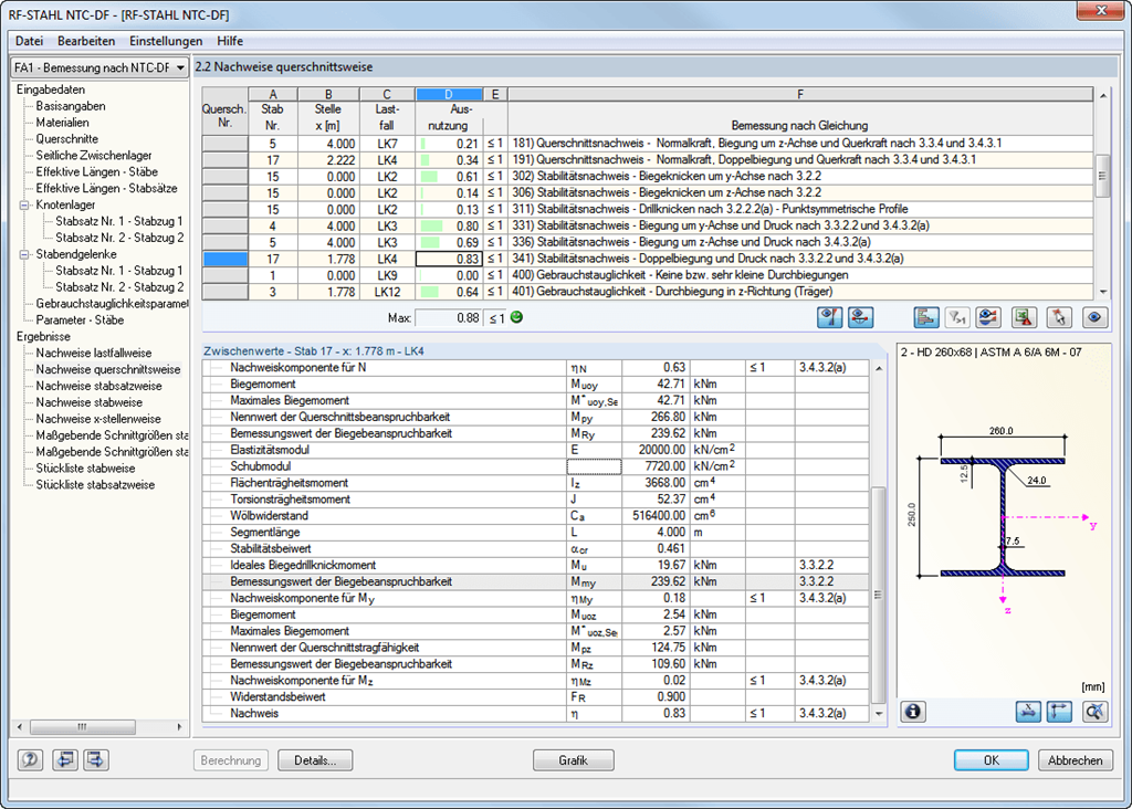 Maske 2.2 Nachweise querschnittsweise