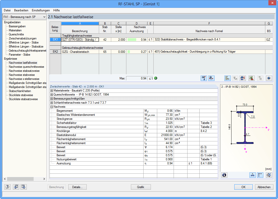 Nachweise lastfallweise