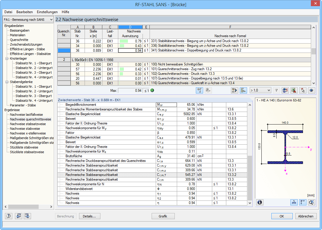 Maske 2.2 Nachweise querschnittsweise