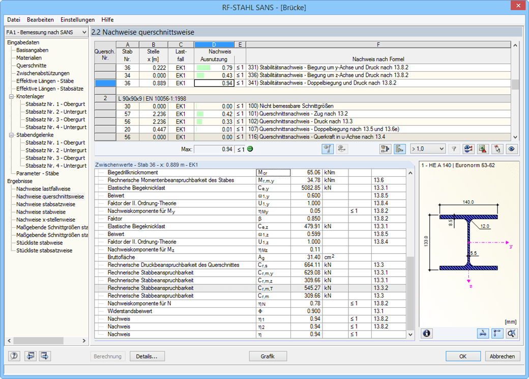 Maske 2.2 Nachweise querschnittsweise