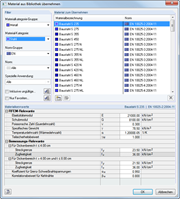 Materialbibliothek mit berechnungs- und bemessungsrelevanten Kennwerten