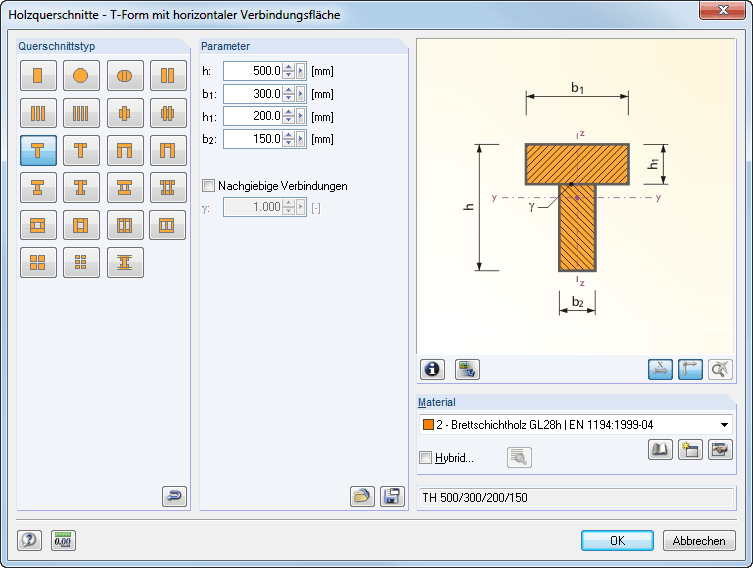 Eingabe eines zusammengesetzten T-Querschnittes