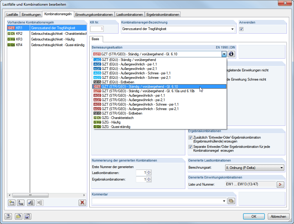 Reduzierung von Steifigkeiten in einer Lastkombination