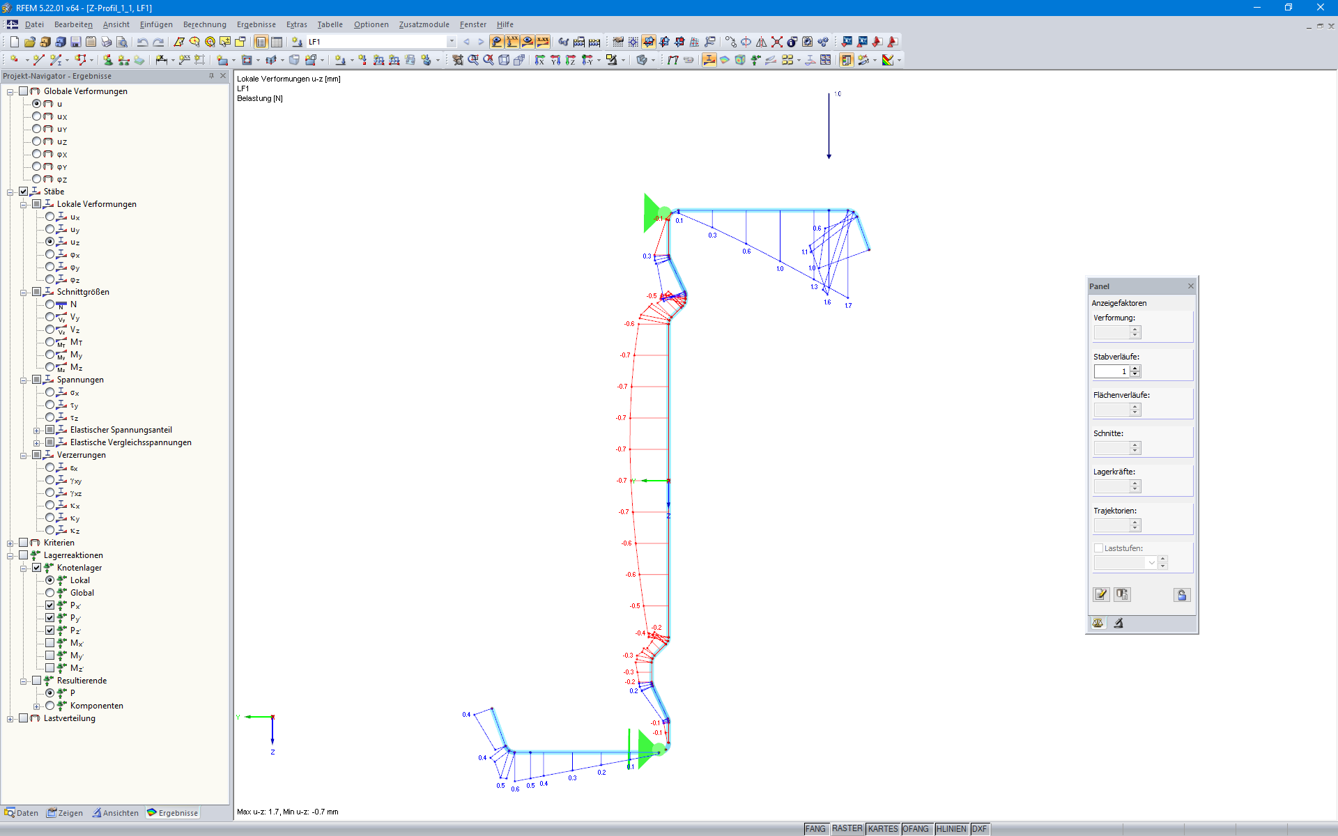 Statische Analyse zur Ermittlung der Federsteifigkeit eines kaltgeformten Z-Profiles