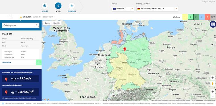 Dlubal-Online-Dienst für die Ermittlung der Windlasten auf Basis von cloudbasierten Kartendiensten