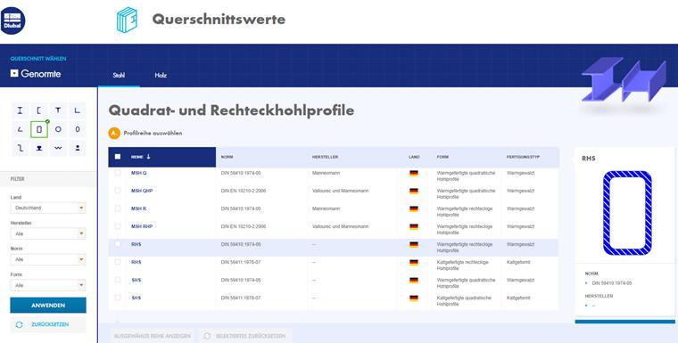 Dlubal-Online-Dienst mit umfassenden Profilbibliotheken und zur Ermittlung von Querschnittswerten für die Tragwerksplanung