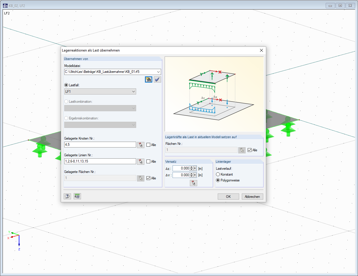 Dialog 'Lagerreaktion als Last übernehmen'