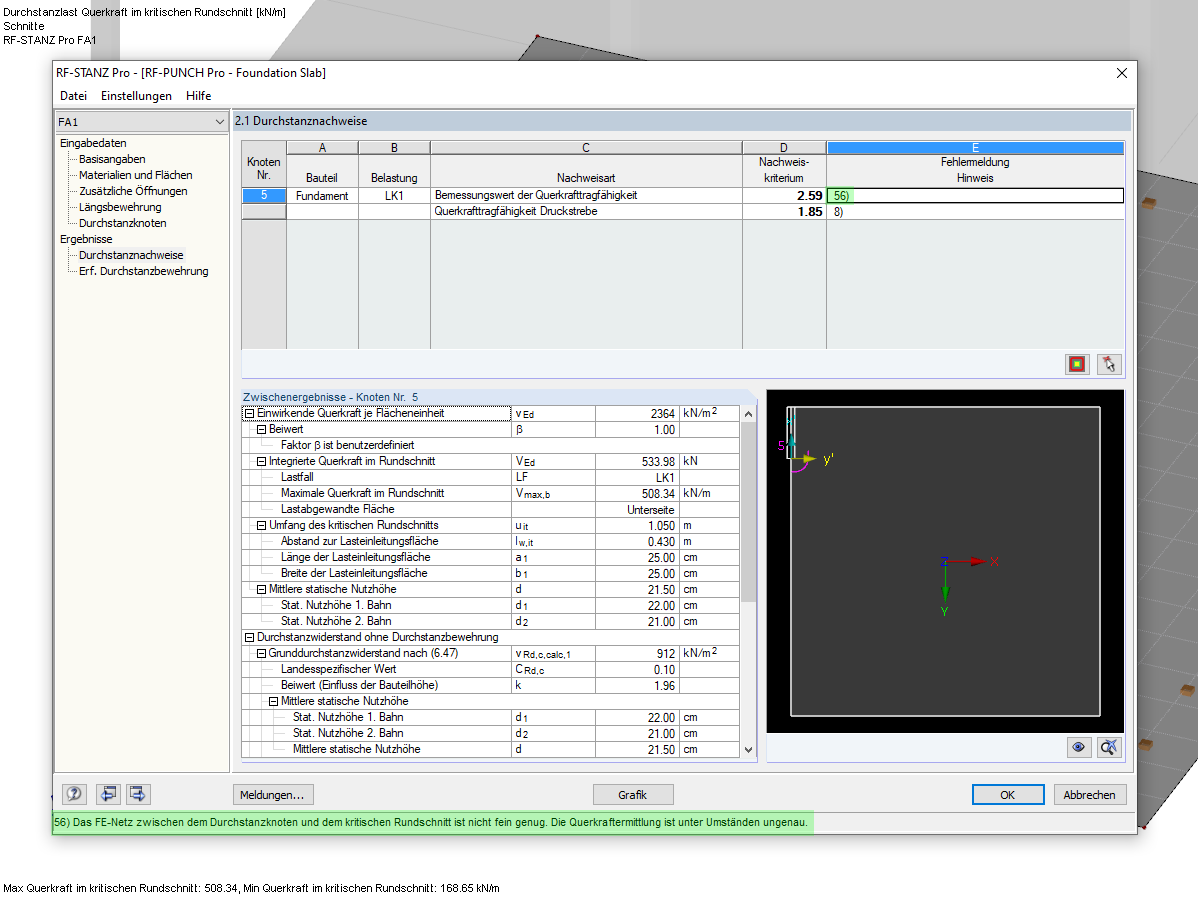 Maske 2.1 in RF-STANZ Pro mit der Meldung Nr. 56
