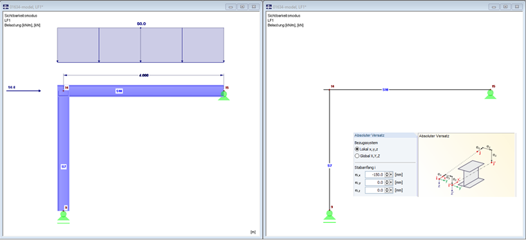 Modell 2 mit Stabexzentrizität, axialer Versatz