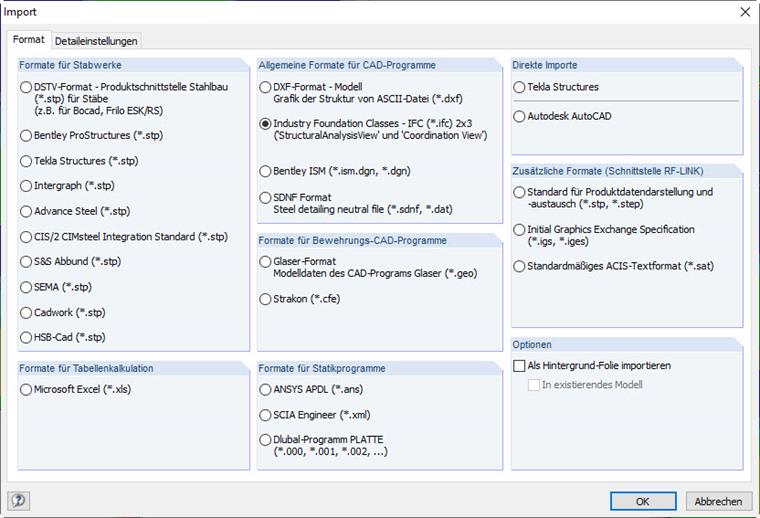 RFEM-Dialog zum Import von Daten