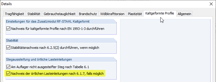Nachweis für örtliche Lasteinleitungen aktivieren