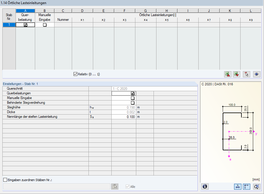 Maske '1.14 Örtliche Lasteinleitungen'