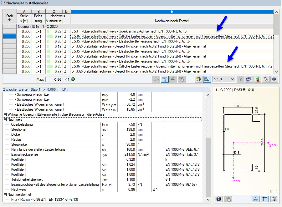 Nachweise für örtliche Lasteinleitungen