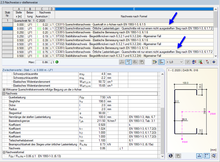 Nachweise für örtliche Lasteinleitungen