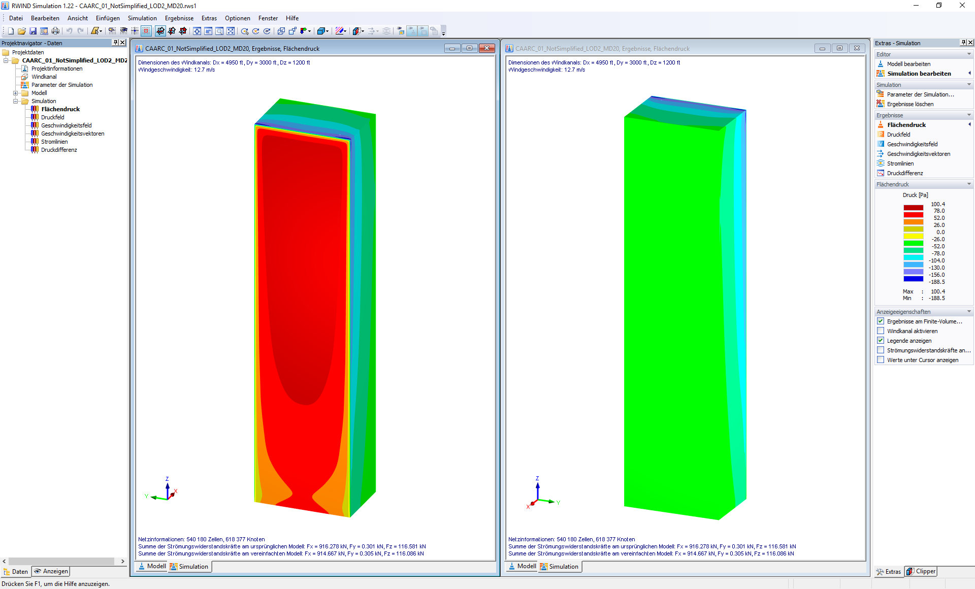 Druckverteilung auf der Gebäudeoberfläche