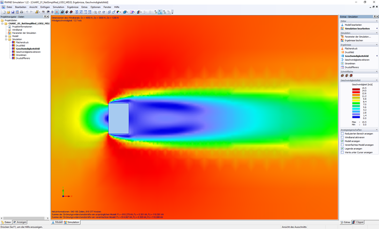 Windfeld im Horizontalschnitt bei 2/3 der Gebäudehöhe