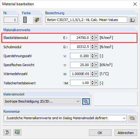 Tangentenmodul im Ursprung als Elastizitätsmodul vorgeben