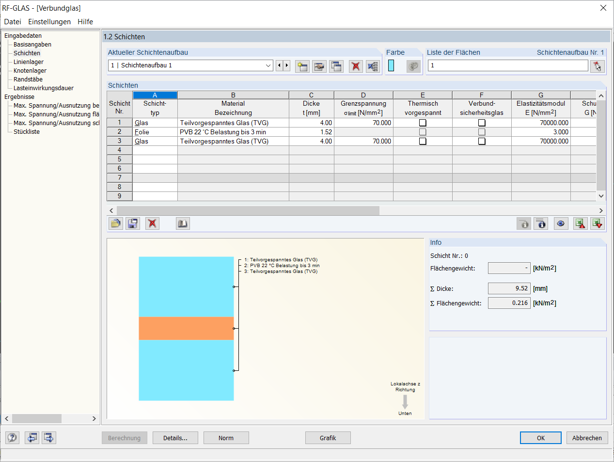 Eingabe Schichtaufbau