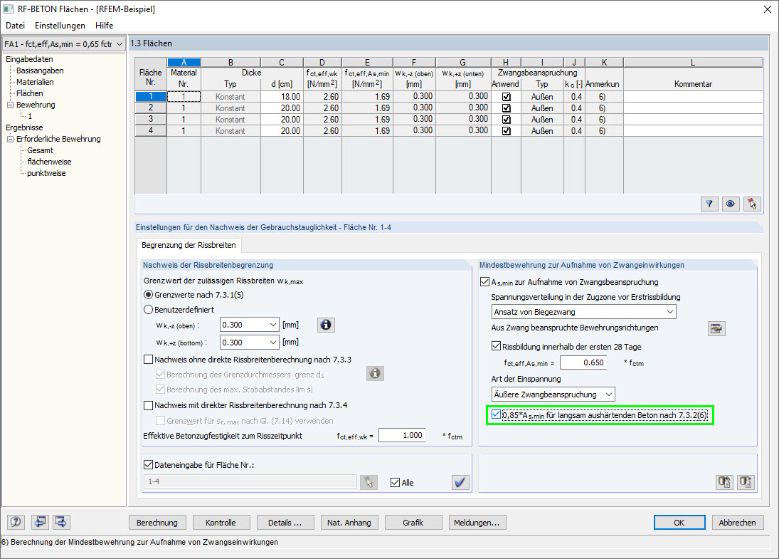 Checkbox für langsam aushärtenden Beton