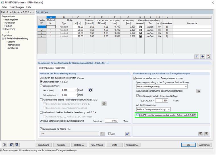 Checkbox für langsam aushärtenden Beton