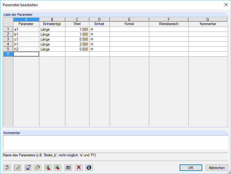 Erstellen der Parameter