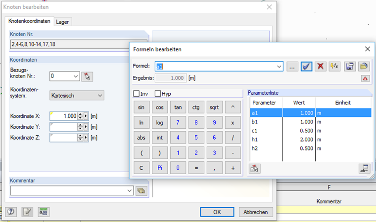 Zuweisen des Parameters a1 für alle Knoten in Ebene