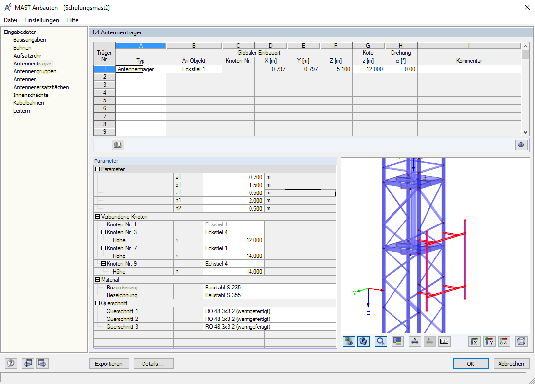Einfügen in RF-/MAST Anbauten