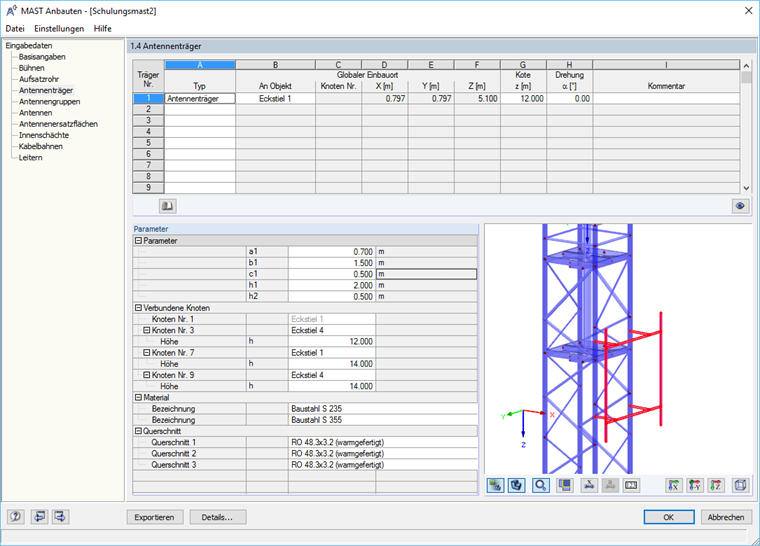 Einfügen in RF-/MAST Anbauten