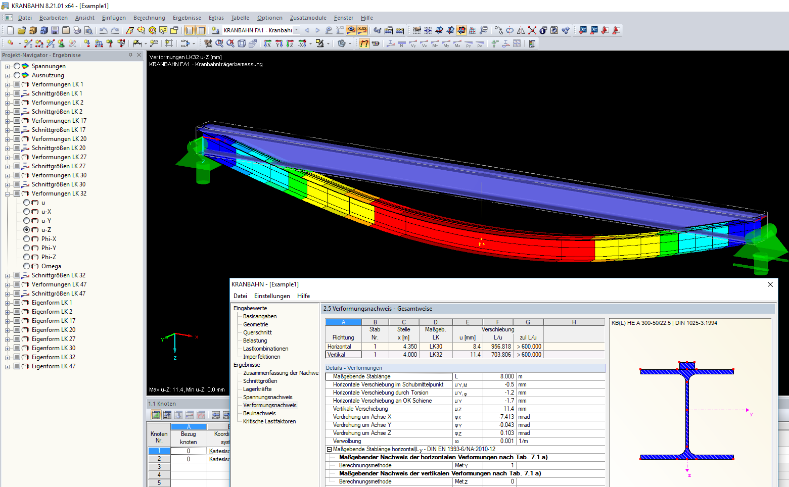 Maximale vertikale Verformung Kranbahnträger mit starren Auflagern