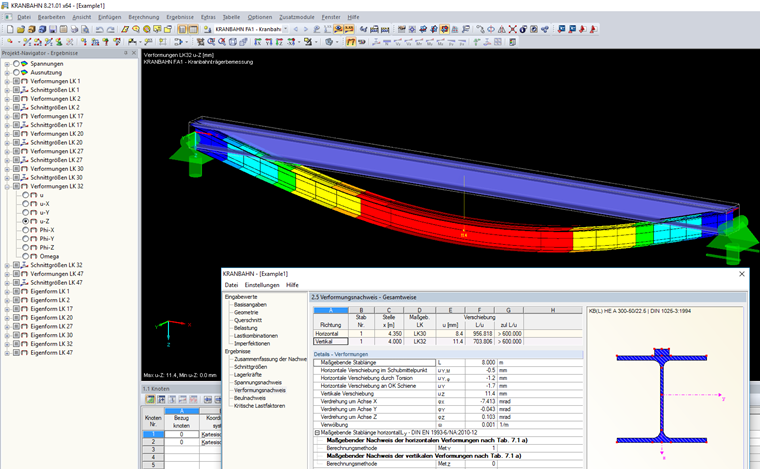 Maximale vertikale Verformung Kranbahnträger mit starren Auflagern