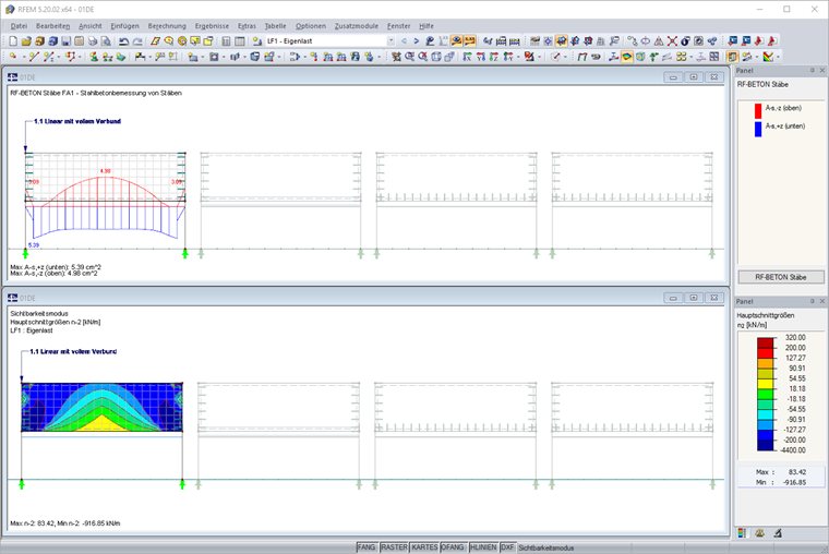 Erforderliche Bewehrung für Rippe und Normalkraftverlauf Wand