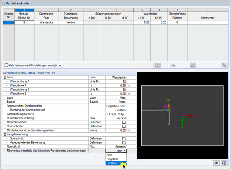 Eingabemaske 1.5 Durchstanzknoten
