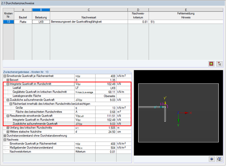 Dialog 2.1 mit den Ergebnisdetails für die automatische Ermittlung der Flächenlast