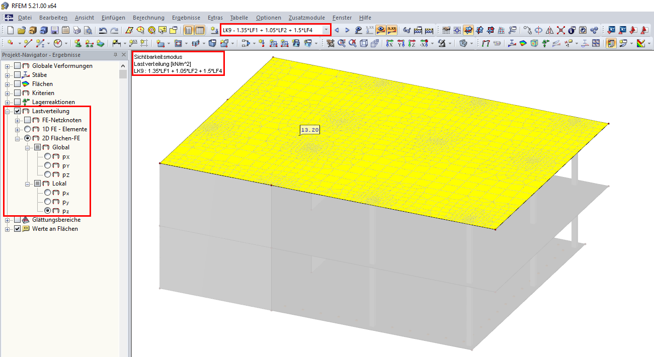 Lastverteilung auf der Fläche für die maßgebliche LK