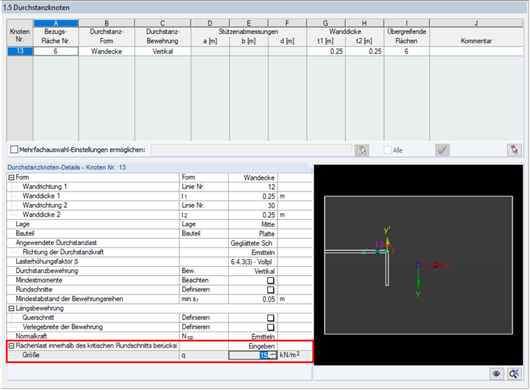 Flächenlast innerhalb des Rundschnitts eingeben