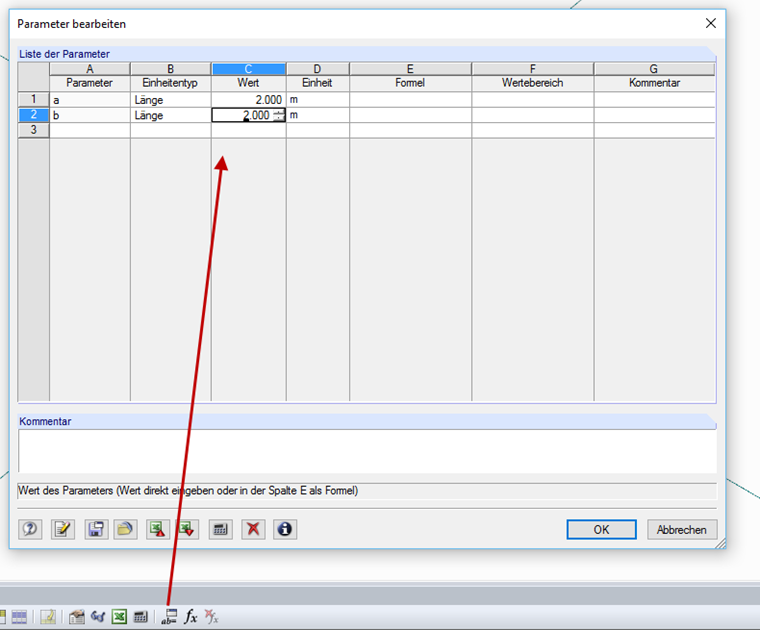 Erstellen der Parameter "a" und "b"