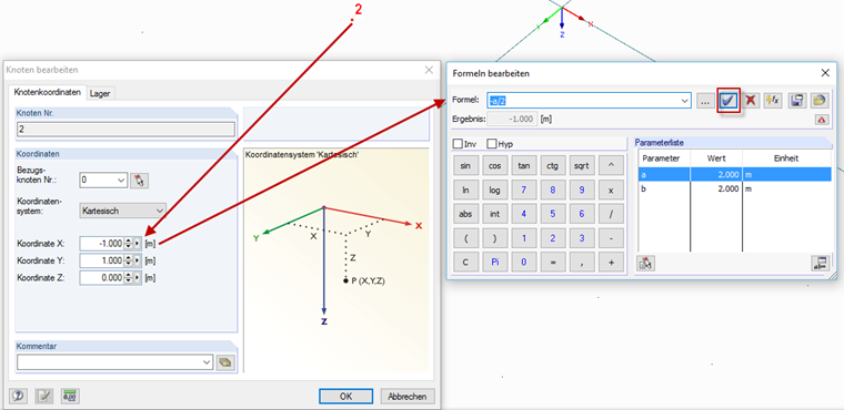 Weitere Parametrisierung der Knoten 1 bis 4