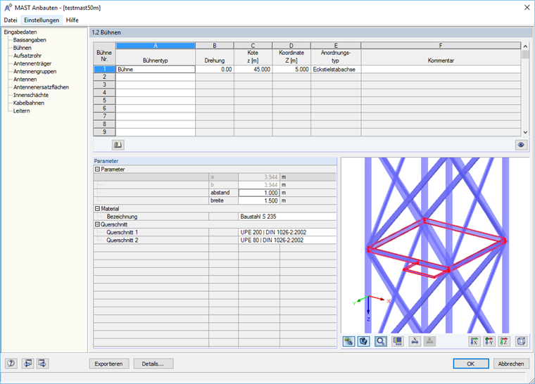 Eingefügte Bühne in RF-/MAST Anbauten