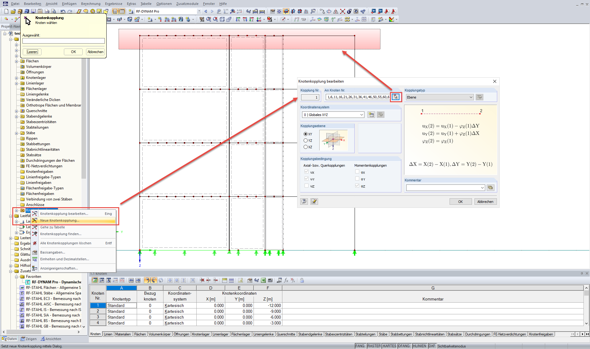 Definition der Knotenkopplungen