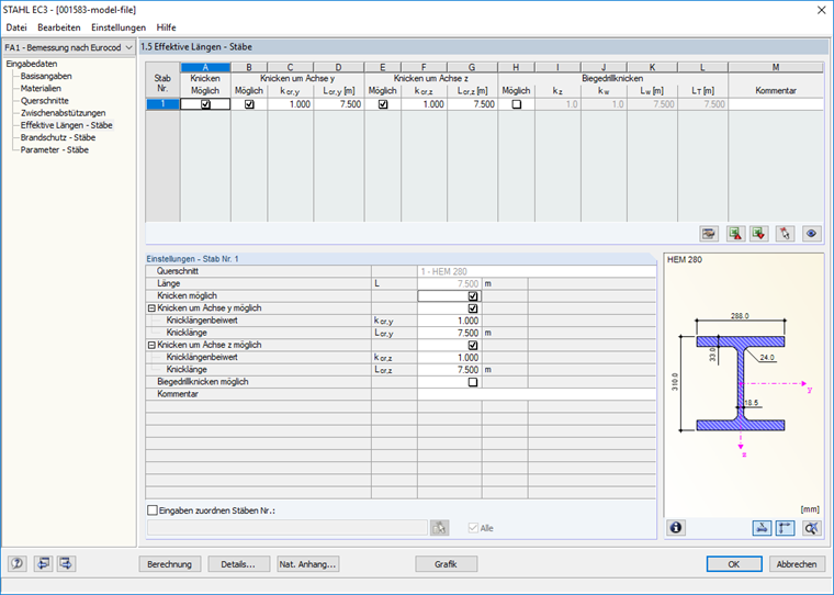 Maske 1.5 Effektive Längen - Stäbe