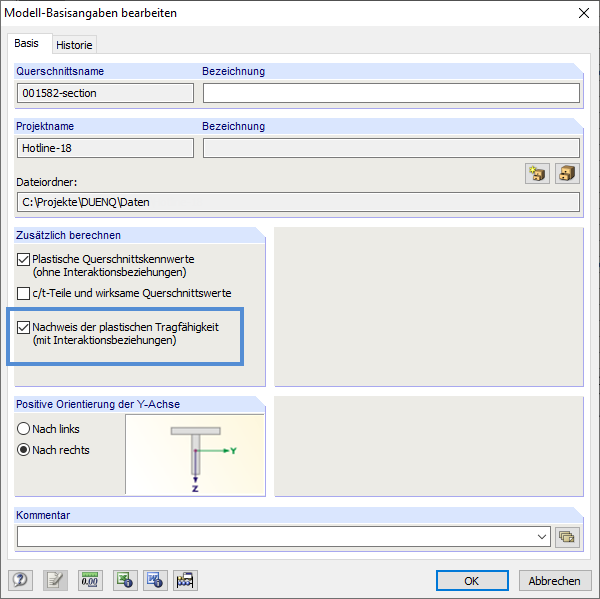Basisangaben des Querschnitts