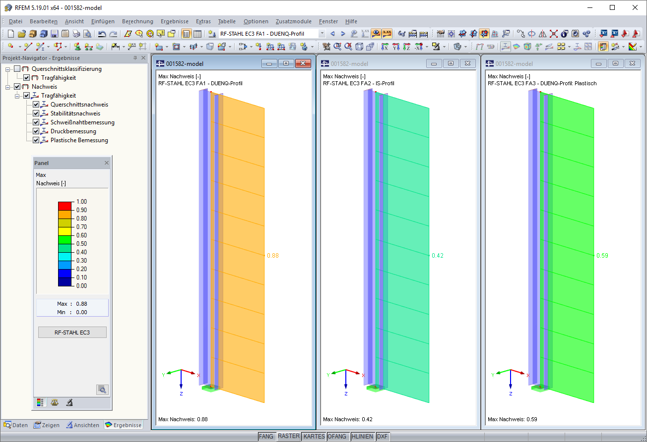 Ergebnisse der Bemessungsfälle 1 bis 3