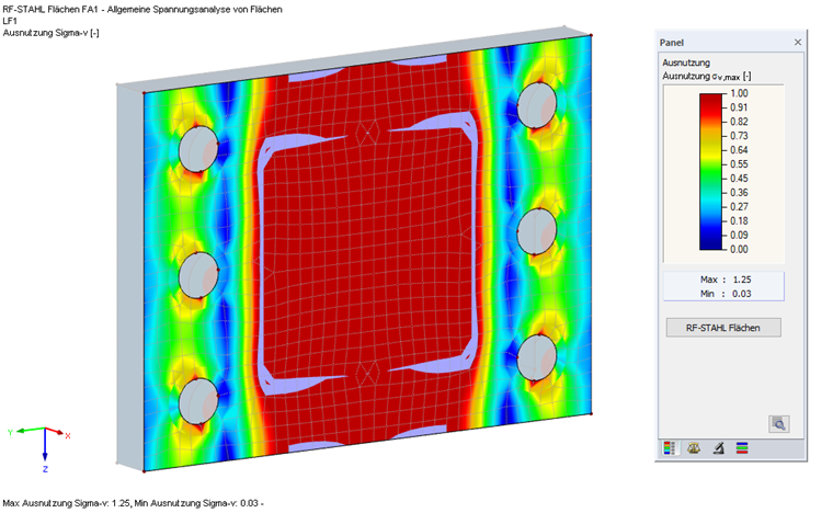 Spannungsnachweis der Stirnplatte nach Hypothese von Mises mit RF-STAHL Flächen