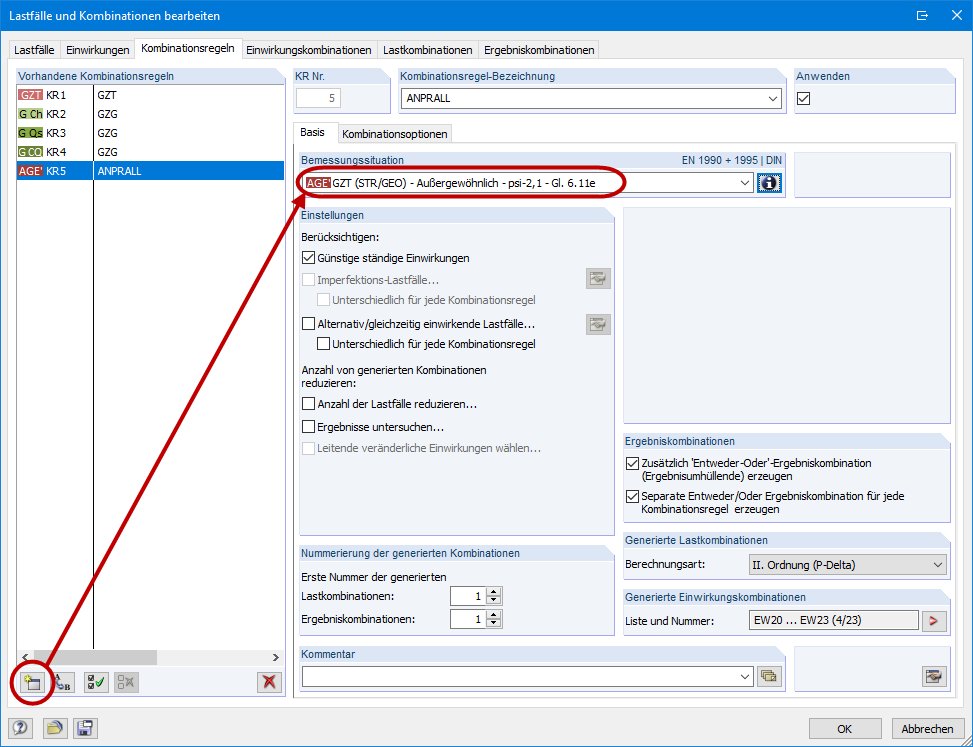Neue Kombinationsregel mit der zugehörigen Bemessungssituation