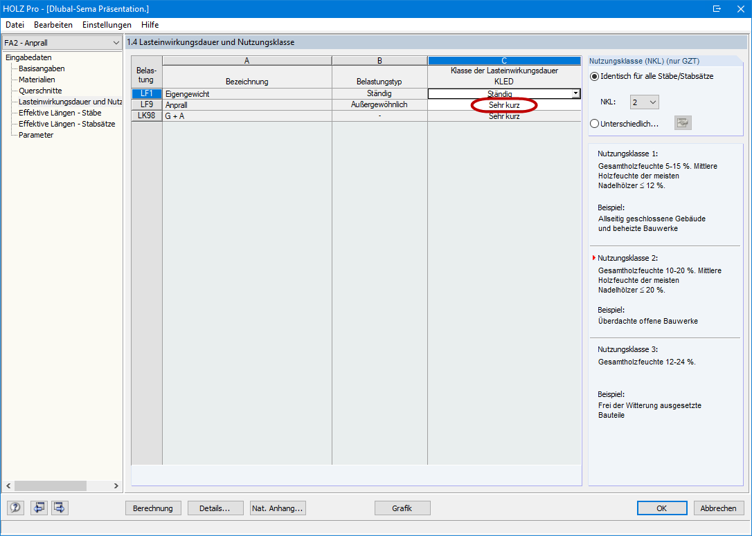 Zuordnung der Lasteinwirkungsdauer