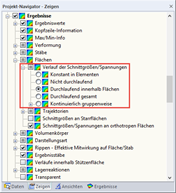 Einstellmöglichkeiten für den Verlauf der Schnittgrößen bei Flächen
