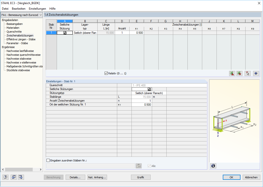 Eingabe des seitlichen Zwischenlagers