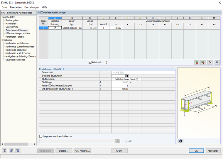 Eingabe des seitlichen Zwischenlagers